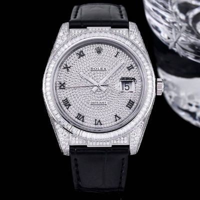 GB Factory Replica Datejust Rolex Alligator Leather Strap Silver steel case with White diamond diameter 40mm Watch